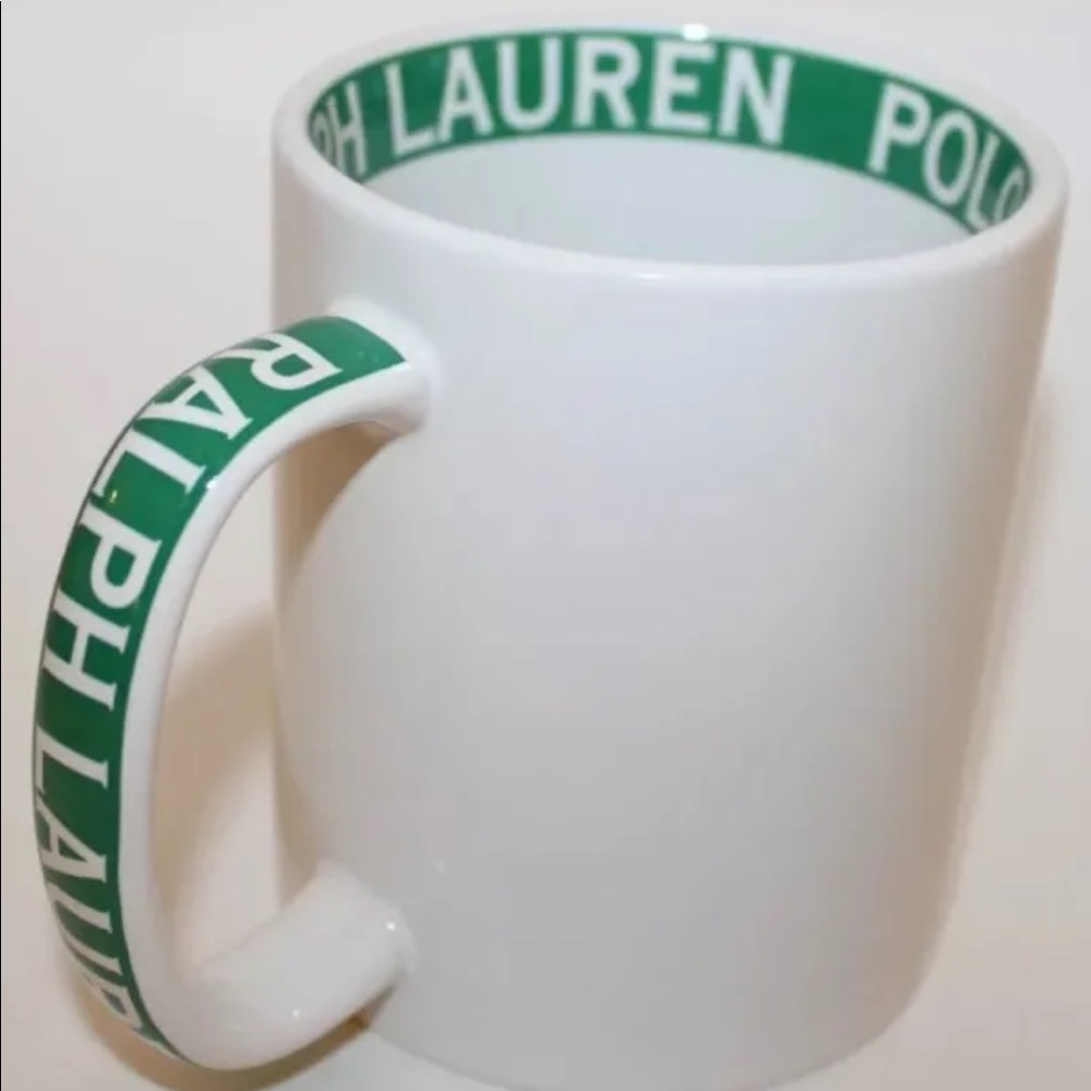 RL Ralph Lauren Home White Coffee Mug Green Print Collectible